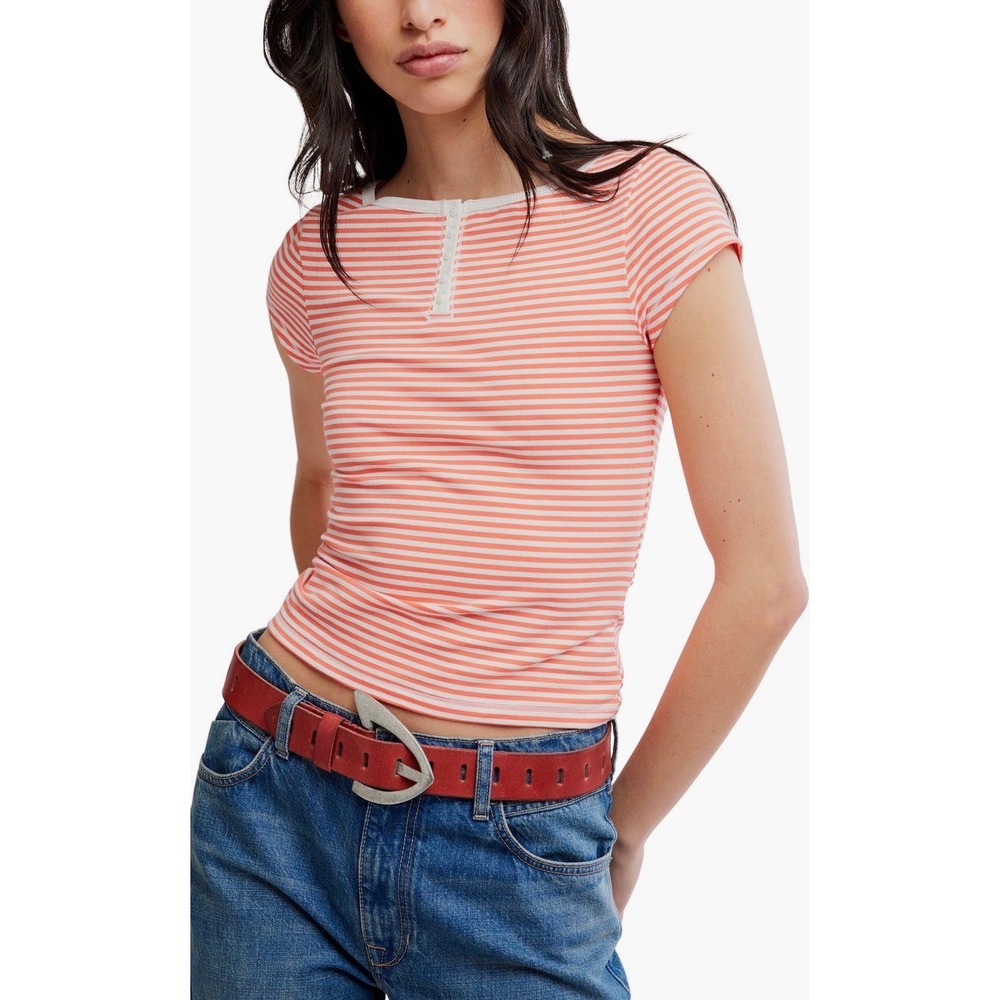 Morning Pages Henley striped tee NWOT